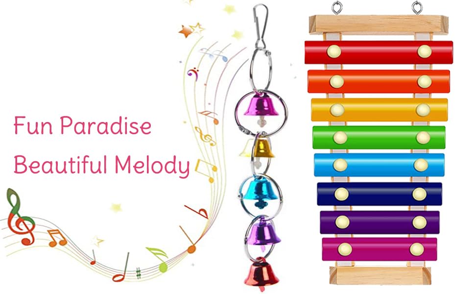 Colorful Bird Xylophone Toy Interactive Training Toy Bird Cage Bell Toy Accessories Music Musical Enrichment Bells for Conure Budgie Cockatiel African Grey Parakeet Finch Parrot Love Birds - color: birdxylophone with bell