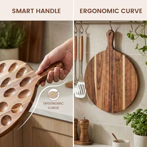HANSGO Deviled Egg Platter, Wooden Round Charcuterie Board with 24 Holes | Egg Holder for Kitchen Countertops, Flat Surface Ideal for Use as Charcuterie or Pizza Board and Storage of Deviled Eggs