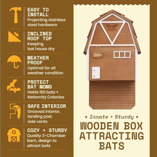 Big Bat Barn - 3 Chamber, Brown Cedar, Upto 150 Bats, Preassembled | Cedar bat barn with side vents, textured landing pad and preassembled wall-mount kit, holds 150 bats year-round. - style: 3 Chamber Big Bat Barn Brown (Up to 150 Bats)