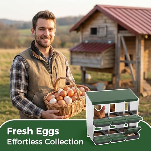 Garvee 6-Hole Chicken Nesting Box with Removable Lid, Metal Chicken Coop with Roll Away Design/Easy Egg Collection/Ventilation Holes, for Chicken Coops, Duck Coops and Hens (Green) - color: GREEN, size: 31.9"L x 20.5"W x 31.1"H