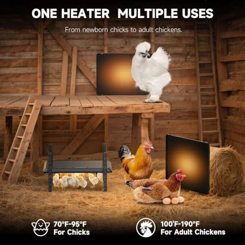 Chicken Coop Heater, 12 * 16inch Large Brooder Heater Plate for Chicks, Adjustable Height Brooder Warmer for 30-40 Baby Chicks, 5 Level Temp Adjustable Heating Plate, 75 Watt, Energy-Efficient & Safe