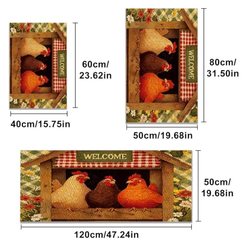 Farmhouse Kitchen Rugs Set of 3, Non Slip Washable Durable Stain Resistant Floor Mat Set,Chicken coop and Grid Pattern Warm Home Decor,Rooster Welcome Kitchen Runner Rug 16"X24"+20"X32"+20"X47" - color: Multicolour-chicken Coop&grid Pattern