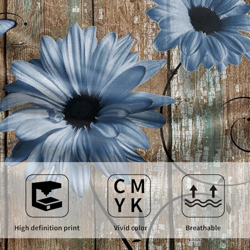 Giwawa Rustic Barn Sunflower Wooden Hand Towel 15x30 Set of 2, Fall Blue Daisy Flower Plank Fingertip Towel Retro Board Face Towel Country Barnwood Washcloth for Bathroom Farmhouse Log Cabin - color: Board Daisy Blue