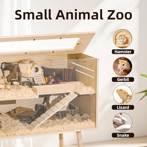 Pine Small Animals Houses&Habitats Chewproof, 40" Pine Guinea Pig Cage Hamster Cage for Small Animals (40" Large, High-Legged Stick) - size: 40.0"L x 20.0"W x 20.0"H