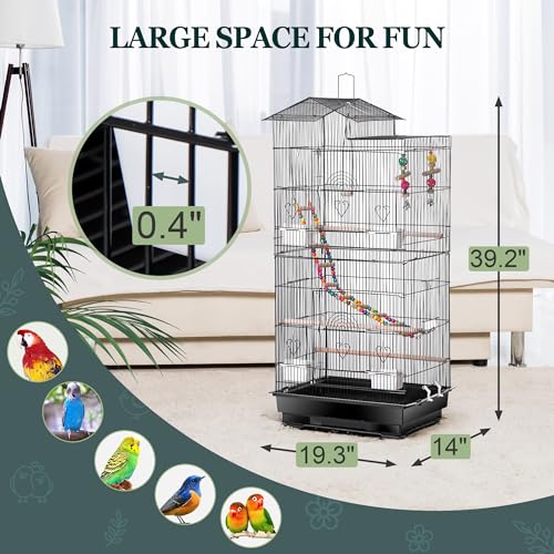 ZENY 39-inch Roof Top Large Flight Parrot Bird Cage for Small Quaker Cockatiel Canary Sun Parakeet Green Cheek Finch Budgie Lovebirds Wrought Iron Pet Bird Cage w/Toys