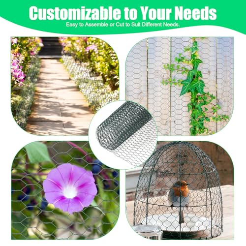 Chicken Wire, 15.7 x 90.5 Inches, Green, Hexagonal Mesh, Galvanized Metal Poultry Wire Netting for Crafts, Poultry, Garden - size: 15.7"x90.5"