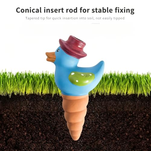 4PCS Terracotta Self Watering Spikes, Cute Duck Shaped Self Watering Globes | Automatic Plant Waterer Outdoor&Indoor Use, Vacation Clay Watering Devices System, Slow Release Self Watering Planter Insert - color: Blue and Yellow Ducks Set (Pack of 4)
