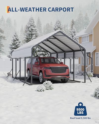 GarveeLife 13 ft x21 ft x11 ft Oversized Metal Carport, Steel Heavy Duty Car Ports for All-Weather, Tall Carport for Full-Size Pickup Trucks, Boats, and Tractors, N.W. 660 LBS