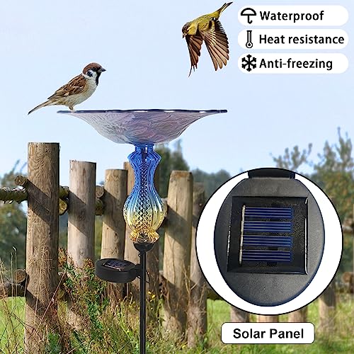 John's Studio Peacock Bird Bath for Outdoor - Glass Bowl Solar Light Bird Baths Cage Outside Dish Bird Feeder with Metal Stake for Garden, Yard and Patio - Blue 32 inches - color: Peacock Stake-Blue