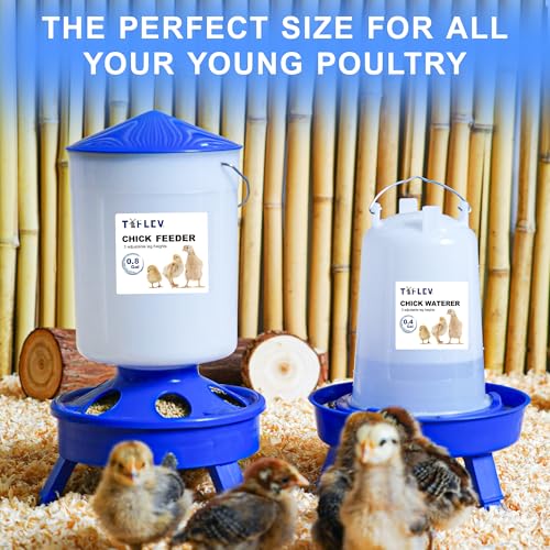 0.8Gal Top Fill Chick Feeder and 0.4Gal Chick Waterer 3 Height Scoop Blue | Chick Feeder and Waterer Set, Anti-Drown Poultry Waterer for Raising Chicks in Brooder - size: 0.8Gal Feeder & 0.4Gal Waterer