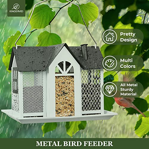 Kingsyard Bird Feeder House for Outside, Metal Mesh Wild Bird Feeder with Triple Feeders for Finch Cardinal Chickadee, Large Capacity, Weatherproof and Durable | with Triple Feeders, Squirrel Chew Proof, 3 lbs Large Capacity, Weatherproof, Easy to Clean &
