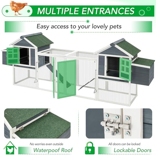 123" Large Chicken Coop for 6-10 Chickens | Outdoor Chicken Coop with 4 Nesting Boxes&Run Poultry Cage Hen House w/UV-resistant roof, predator-resistant wire mesh - color: Grey, size: 123.0"L x 27.5"W x 42.5"H