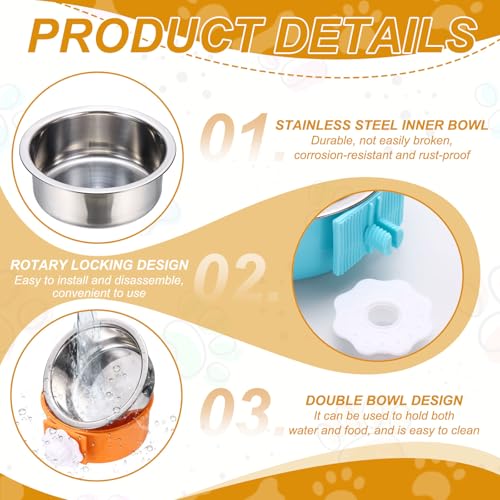 Crate Dog Bowl, Removable Stainless Steel Pet Cage Hanging Anti-Overturn Food Water Feeder Cage Cup (Round, Light Blue, 13.2oz), Intended for Puppies/Cat/Rabbit/Bird - color: Light Blue, size: 5.1"(13.2oz)