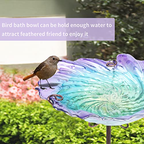 MUMTOP Bird Bath for Outside, Glass Birdbath Birdfeeder Purple Garden Stake | 26 Inch Flower Bird Bath for Outdoors with Four-Prong Ground Stake, Stable and Durable Design, Easy to Clean, Outdoor Decor - color: Purple