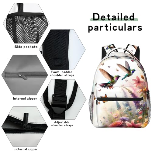 Garden Hummingbird Casual Backpack, Lightweight Laptop Bag Daypack, Colorful Butterfly Floral Backpacks for Women Men Teens Students, Retro Polyester Bookbag Gifts for School Work Travel Hiking - color: Hummingbird 02