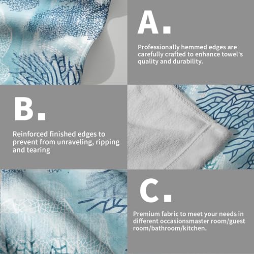Blue Coral Hand Towels - Nautical Coastal Bathroom Hand Towels Absorbent Microfiber Fingertip Towels for Bathroom Kitchen Gym 14 x 28 Inch, Set of 2 - color: Blue Coral