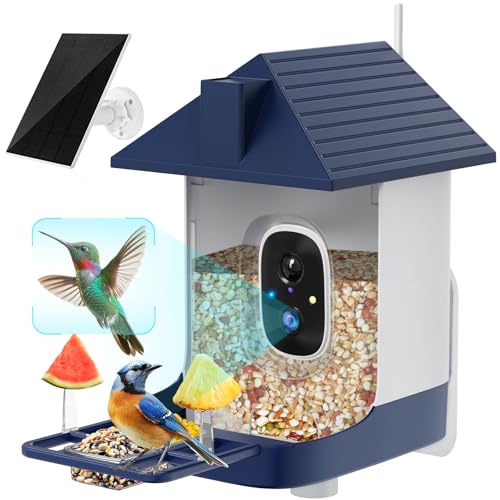 Smart Bird Feeder with Camera,5200mAh Battery with Solar Panel,4K Native Resolution Live View,AI Species Identification,Auto Capture & Instant Arrival Alert, Ideal Gift for Bird Lovers -Blue - color: Blue