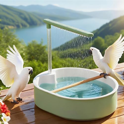 Parrot Bathtub Bird Automatic Bath Shower,Large Bird Shower Fountain Indoor Bathtub with Running Water, Contains USB and Pump,for Pet Birds, African Grey, Cockatiel, Conure, Budgie, Lovebird(Fashion) - color: Fashion