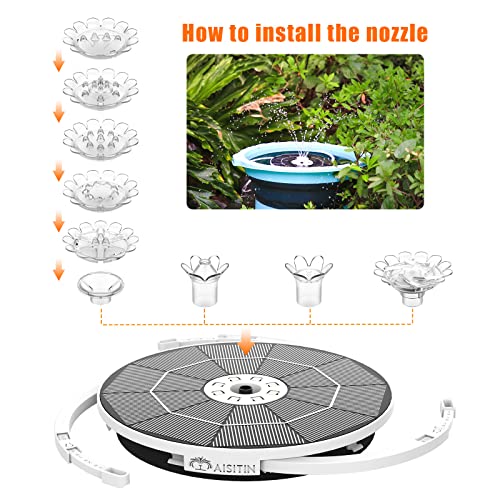 AISITIN 3.5W Solar Fountain with Lights & 1500mAh Battery Backup | Solar Powered Bird Bath Fountain with 6 Nozzles, Perfect for Ponds, Pools, Gardens, and Fish Tanks – Day and Night Use