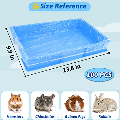 Fhiny 13.8'' x 9.9'' Disposable Guinea Pig Cage Liner, 100 PCS Plastic Rabbit Tray Liner Leak Proof Small Animal Litter Pan Bags Universal Hamster Cage Toilet Film for Bunny Chinchilla Hedgehog Bird - size: 13.8'' x 9.9''