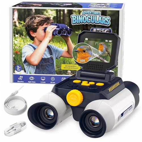 Kids Binoculars with Night Vision Camera, 10X Zoom Digital Adventures Telescope with 2.4" IPS Screen, Nature Explorer STEM Toys for Bird Watching Camping, Gifts for Boys Girls Age 4-12 - White - color: Cream