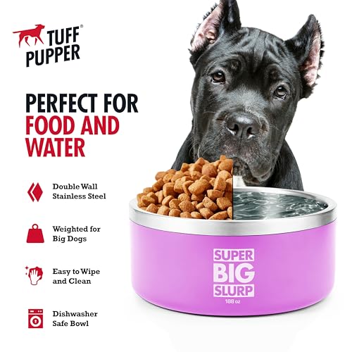 Tuff Pupper Heavy Duty Insulated Dog Bowl | Double Wall Stainless Steel Dog Food Dish | Non-Slip Spill Proof Dishwasher Safe Cat Bowl | Water Dish for Feeding Large Medium Small Pets (188oz, Pink) - color: Punch Pink, size: 188oz