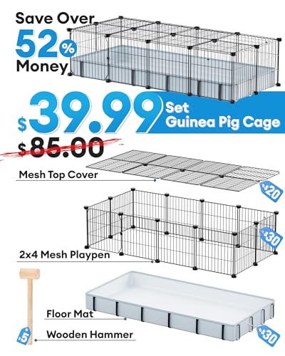 BUCATSTATE Guinea Pig Cages with Floor Mat, 20 Panels Guinea Pigs Playpen with Top Cover, Metal Rabbit Cage Indoor for Hedgehogs, Quail, Chickens (47" L x 24" W x 12" H) - style: 47"x24"x12" (LxWxH)