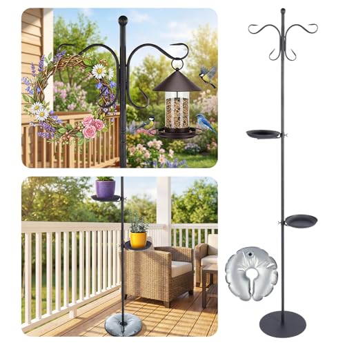 1 Set Upgraded 75.9" Shepherds Hook for Bird Feeder, Hanging Plant Wind Chime Stand, Metal Adjustable Standing Pole Holder for Indoor Outdoor, with 2 Rack & Weight Bag (2 Hooks) - style: 2 Hooks