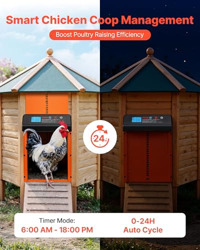 VEVOR Automatic Chicken Coop Door, Battery Powered Chicken Coop Door with Timer & Manual Setting, Anti-Pinch Security, Durable Aluminum Alloy, Chick Run Gate Opener with Waterproof Sealing, Orange - color: Orange, size: 13.8"L x 9.8"W x 2.9"H