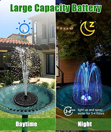 SZMP Solar Water Fountain Upgraded 100% Glass Panel, 3.5W Solar Powered Fountain Built-in 2000 Battery with 7 Nozzle & 4 Fixer, Solar Fountain Pump for Bird Baths, Fish Tank, Outdoor - color: Black Panel Colorful