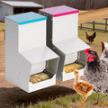 2PCS Metal Automatic Chicken Feeder, Wall Mount Hanging Poultry Feeder Dispenser with 2 Ports, 7lb Chicken Grit and Oyster Shell Feeder Trough No Waste for Outside Coop Quail Ducks Turkeys