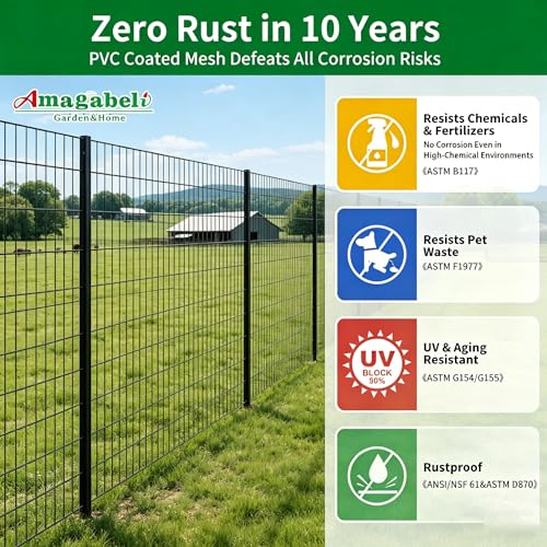 Amagabeli Black PVC Coated Welded Wire Fence 48inch x 50ft 2 Inch x 3 Inch 16 Gauge Chicken Wire Mesh Roll Metal Garden Border Fencing for Yard Vegetable Plant Protection Poultry Netting Cage - size: 2''x3'' 16GA 48''x50'