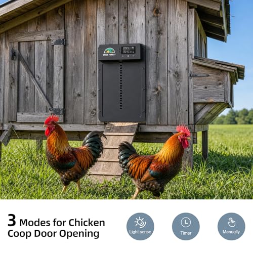 Automatic Chicken Coop Door Solar Powered, Automatic Chicken Door with Timer & Light Sensor, Aluminum Alloy Chicken Door with Multiple Modes