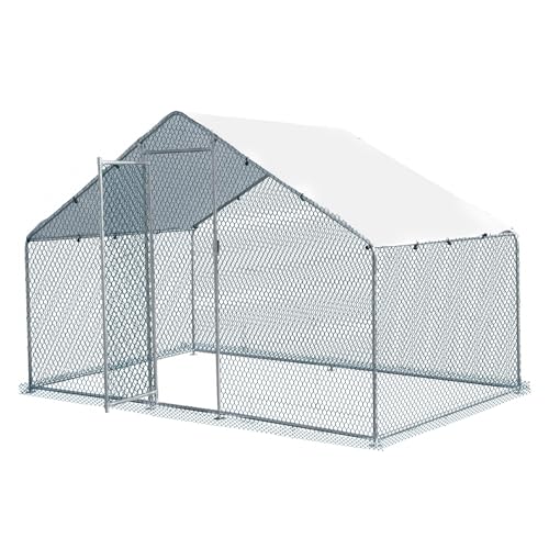 Large Metal Chicken Coop with Run, Walkin Chicken Coop for Yard with Waterproof Cover, Spire Roof Large Poultry Cage for Hen House, Duck Coop and Rabbit Run (6.5x6.5x6.5ft) - size: 6.5x6.5x6.5ft