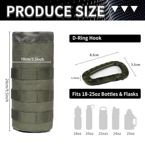 Tactical Water Bottle Pouch, Anti-Swing, MOLLE Belt Loop, 18-25oz | 3-Way Attach: MOLLE, Belt & D-Ring | 1000D Nylon | Mesh Drain Bottom | For Hiking, Hunting, Camping - color: Green