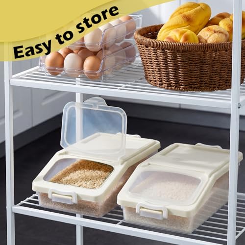 3 Pcs Rice Storage Container 11 lb Airtight Flour Container with Wheels Measuring Cup Clear Pet Food Dog Cat Birds Food Bin Grain Cereal Organizer Box for Dry Baking Supplies(Milky White) - color: Milky White