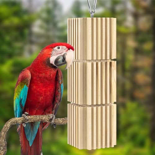 DBNESS Large Parrot Chew Toys, Natural Wooden Hanging Bird Foraging Toy Beak Grinding Blocks for African Grey, Amazon Parrots, Eclectus, Macaws