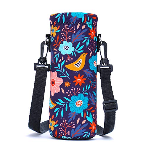 AMARY 500ML Neoprene Water Bottle Carrier Bag with Adjustable Shoulder Strap,Insulated Water Bottle Cover for Stainless Steel/Glass/Plastic Bottles 16.9OZ (Birds) - color: Birds