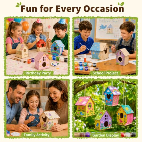 BELEEV 4 Pack Bird House Kit for Kids, DIY Birdhouse Kits to Build & Paint, Include Paints & Brushes, Wooden Arts and Crafts Gift for Children Boys Girls Ages 4-12 - color: 4 Pack Bird House