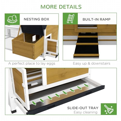 PawHut 65" Chicken Coop Wooden with Detachable Run, Outdoor Chicken House Poultry Cage Hen with Nesting Box, Removable Tray, Roosting Bars, Ramp, for Garden Backyard, Natural | Outdoor Chicken House Poultry Cage, Hen, Removable Tray, Roosting Bars, Ramp,