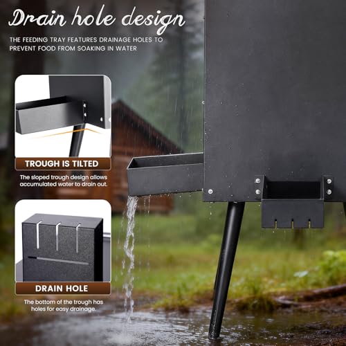 105L Deer Feeder Heavy Duty Galvanized Steel Gravity Deer Goat Feeder Weatherproof Wildlife Game Feeders Food Dispenser for Goats, Sheep, Horses, Wild Turkeys ﻿