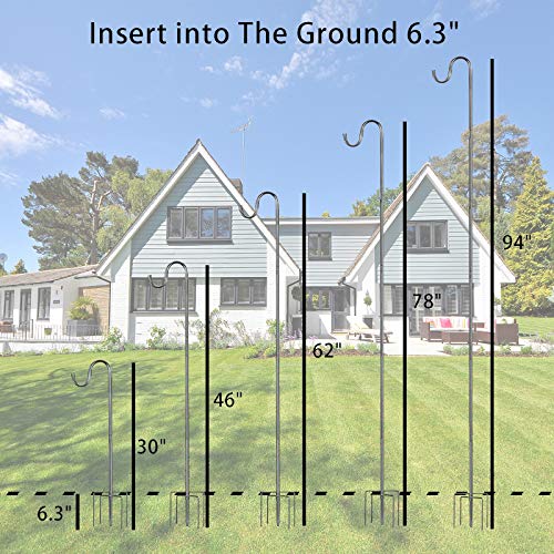 Shepherds Hook for Outdoor, 78 Inch Tall & 5/8 Inch Diameter Stainless Steel Heavy Duty Poles to Hang Outdoor Lights with 5 Prongs Base, Suitable for Bird Feeders or Wedding Decors(1pack) - color: Silver, size: 78inch