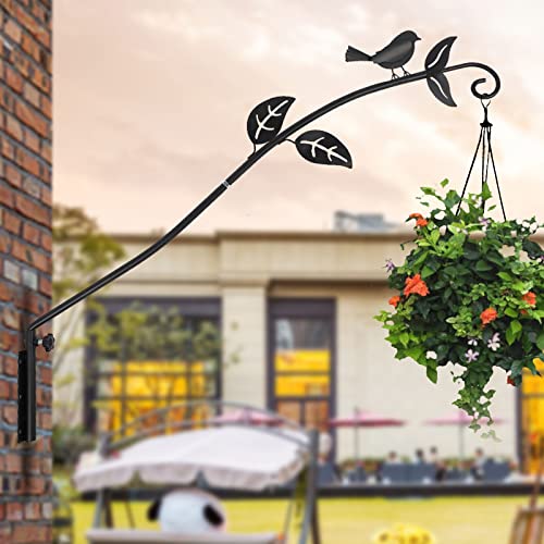 MorTime Extended Reach Wall Mounted Deck Hook, 26.5 Inches Multidirectional Heavy Duty Metal Bird Wall Bracket Wall Mounted Pole for Outdoor Lanterns Wind Chimes Bird Feeders