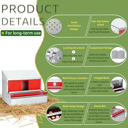 Redants Chicken Nesting Box, Metal Chicken Laying Box with Roll Away Egg Collection, Reversible Wall Mountable Chicken Coop Nesting Boxes for Hens, Ducks, Waterproof, 24"×19.5"×20", Up to 20+ Hens - size: 24.0"L x 19.5"W x 20.0"H