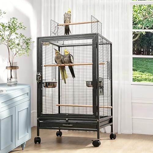 xixi-home Portable Clear Parrot Cage,Bird Travel Cage Ornamental Cage -with Food Box,Standing Pole and Drinker,Large Bird cage Flying Birdcage for Outdoors (Type B - Black) - color: Black - B