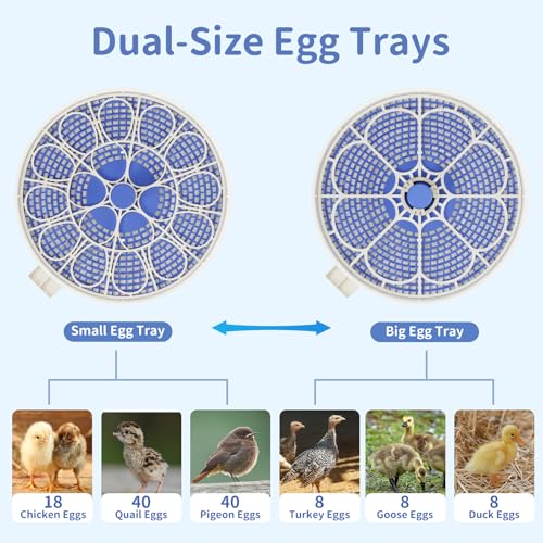 18 Egg Incubators for Hatching Eggs, Incubation Day Display, 2 Egg Trays, Automatic Egg Turning, Built-in Egg Candler, Auto Refill, Adjustable Air Vent, for Chicken, Quail, Duck, Turkey & Goose Eggs