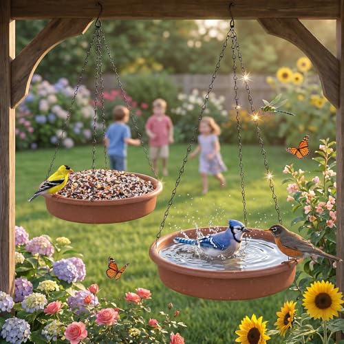 AISITIN 12" Hanging Bird Bath with Solar Fountain for Drinking & Feeding | Outdoor Solar Powered Hanging Bird Bath Fountain, Perfect for Outdoor, Gardens, Patios, and Yards