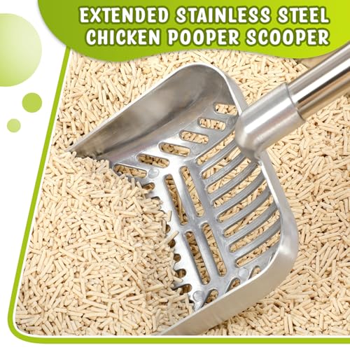 Willinglong 48 Inch Metal Chicken Coop Pooper Scooper (16 to 48 Inch) Long Handle Scooper with Detachable Stainless Steel Long Handle Gloves Accessory for Cleaning Chicken Coop(Silver)