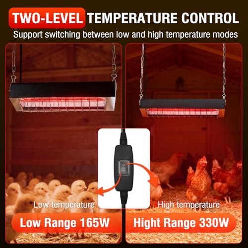 Chicken Coop Heater 330W Carbon Fiber Heating Lamp 2 Temperature Modes Hanging Heat Lamp for Chicks Brooder, Duck, Pet House, Poultry, Greenhouse Plant
