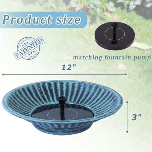 12.3" Solar Bird Bath Bowl,Metal Solar Bird Bath Fountains for Outdoors | Solar Fountain for Birdbath,Garden Bird Bath,Bird Bath Bubbler for Garden Patio Decor (Blue) - color: A-blue and Black